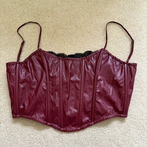 NIA Red Faux Leather Lace Corset Top Size Small